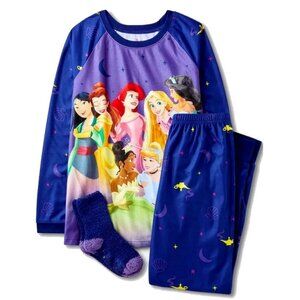 Disney Princess Girl's Brushed Flannel Blue Pajama Set